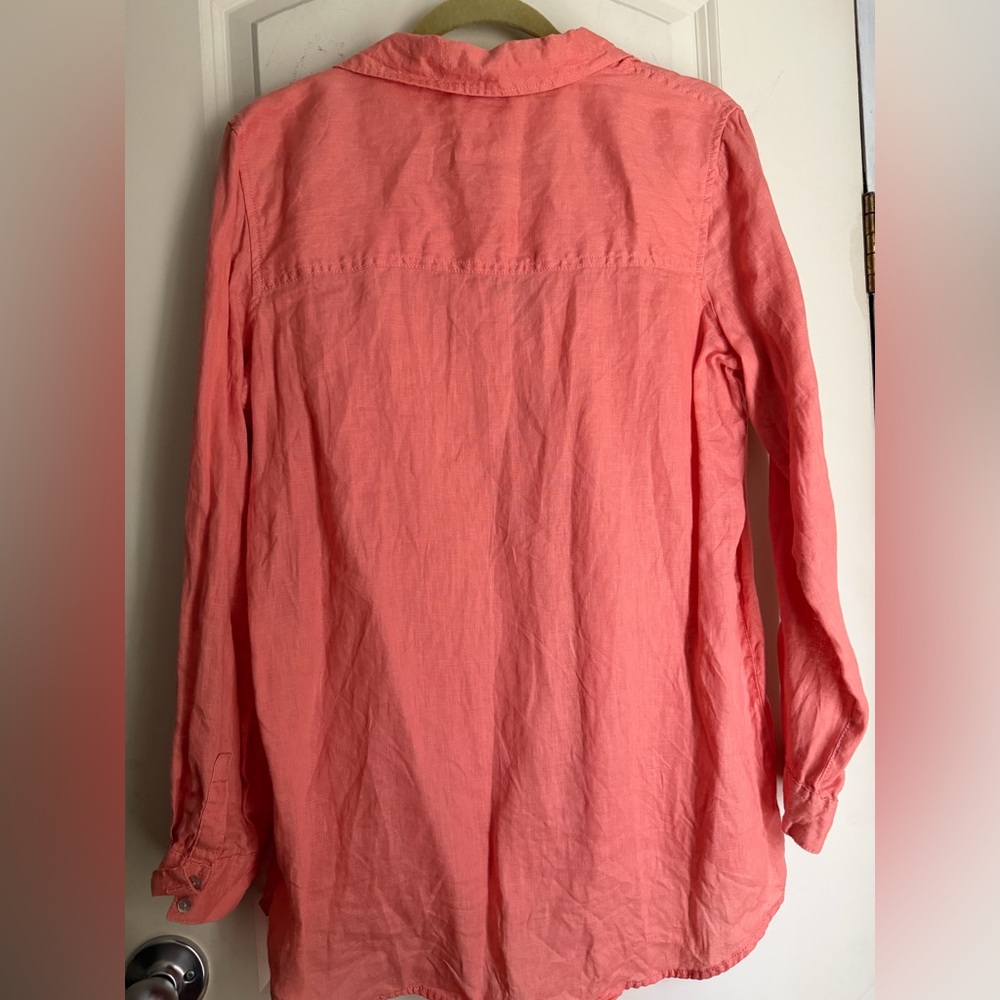 Sigrid Olsen Beautiful Linen Coral Button-Down Shirt size medium - Picture 9 of 9